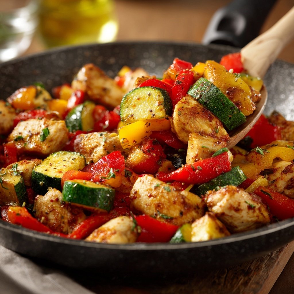 Kalorienarme Hähnchenpfanne Mit Paprika Und Zucchini