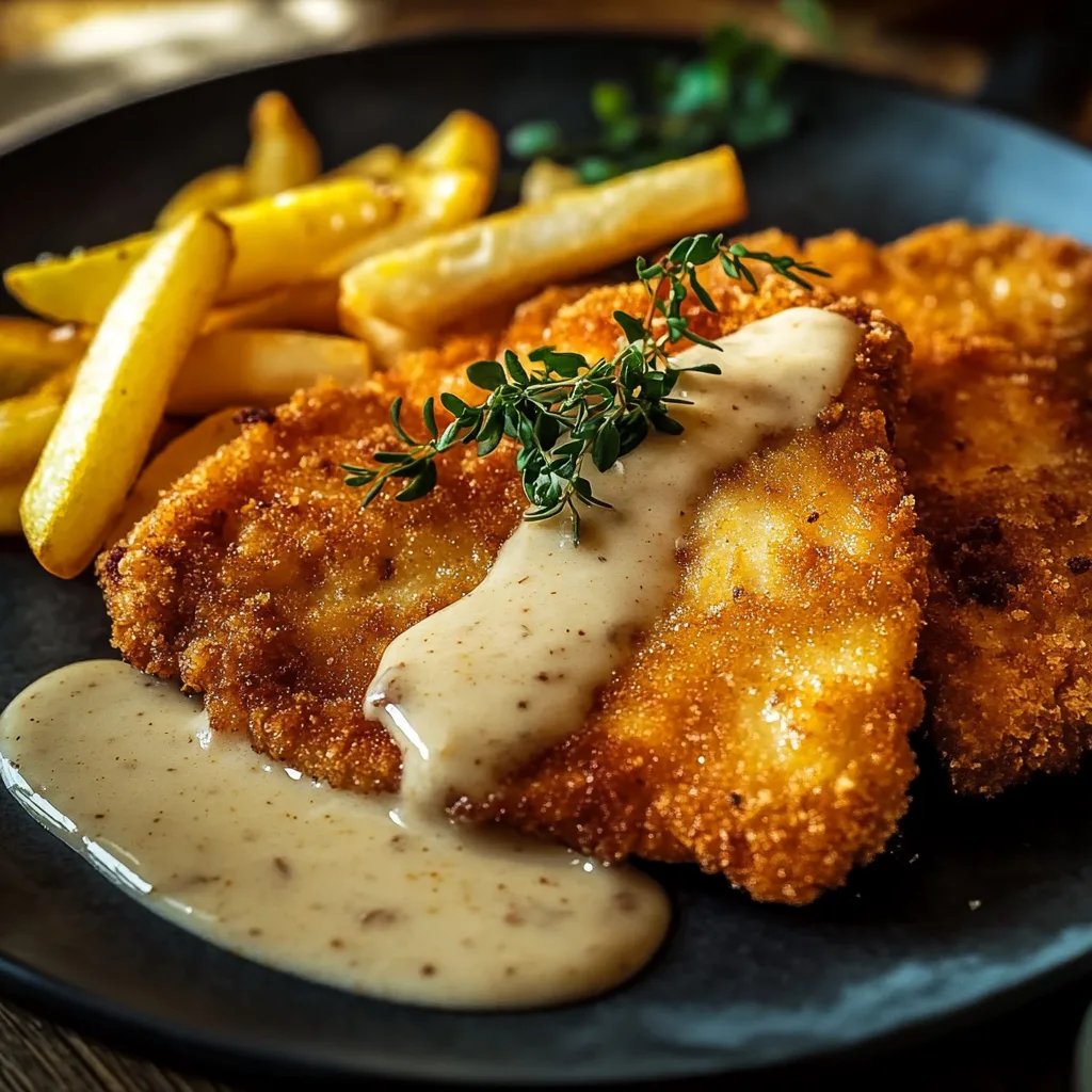 Knusprige Deutsche Schnitzel mit Fondue-Schnitzel-Soße